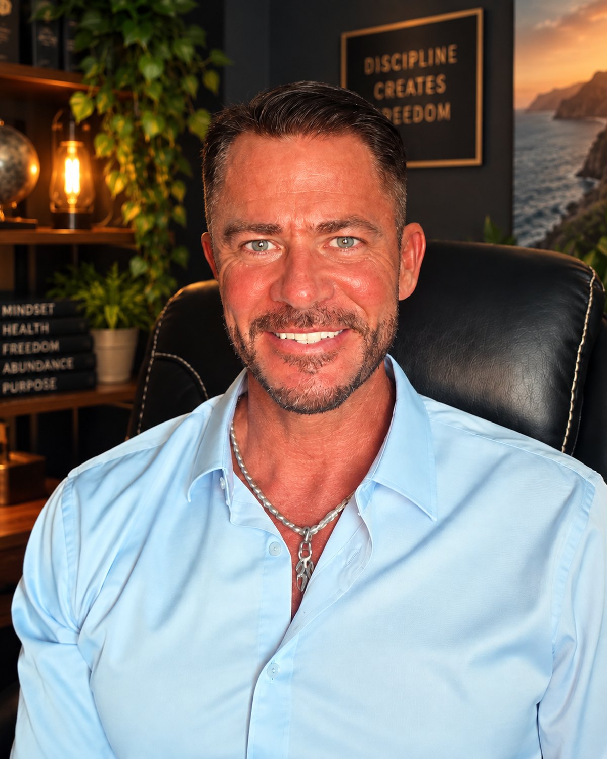 Justin Paul David, licensed Inner Blueprint mindset coach, seated in his office